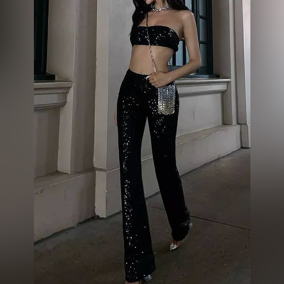 Showpo Black Sequin Straight Leg Jumpsuit - Picture 10 of 10